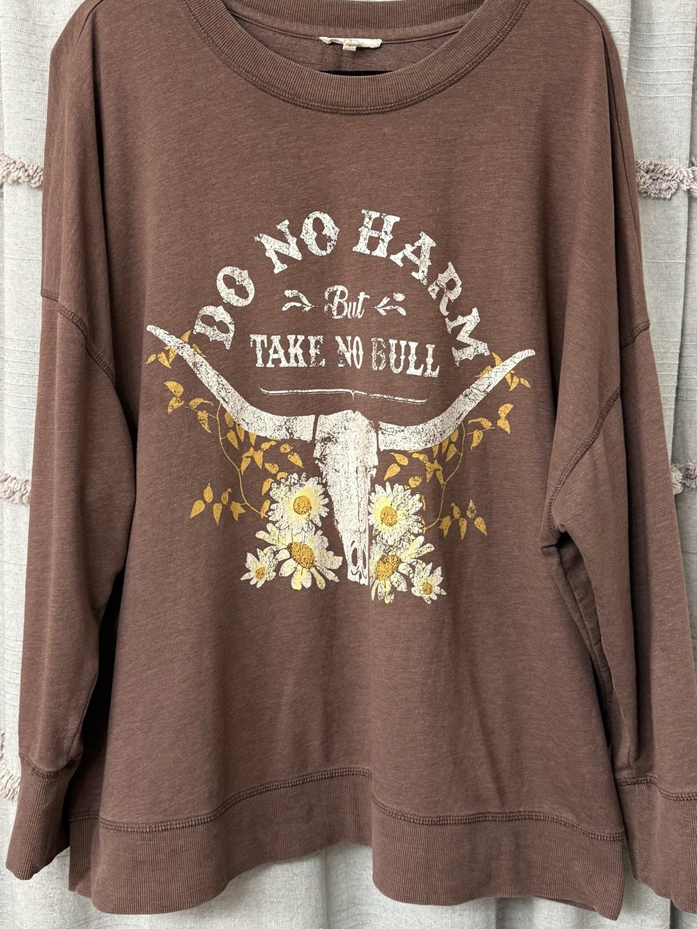 Maurices Oversized Boho Western "Do No Harm But Take No Bull" Sweatshirt-SIZE 2X